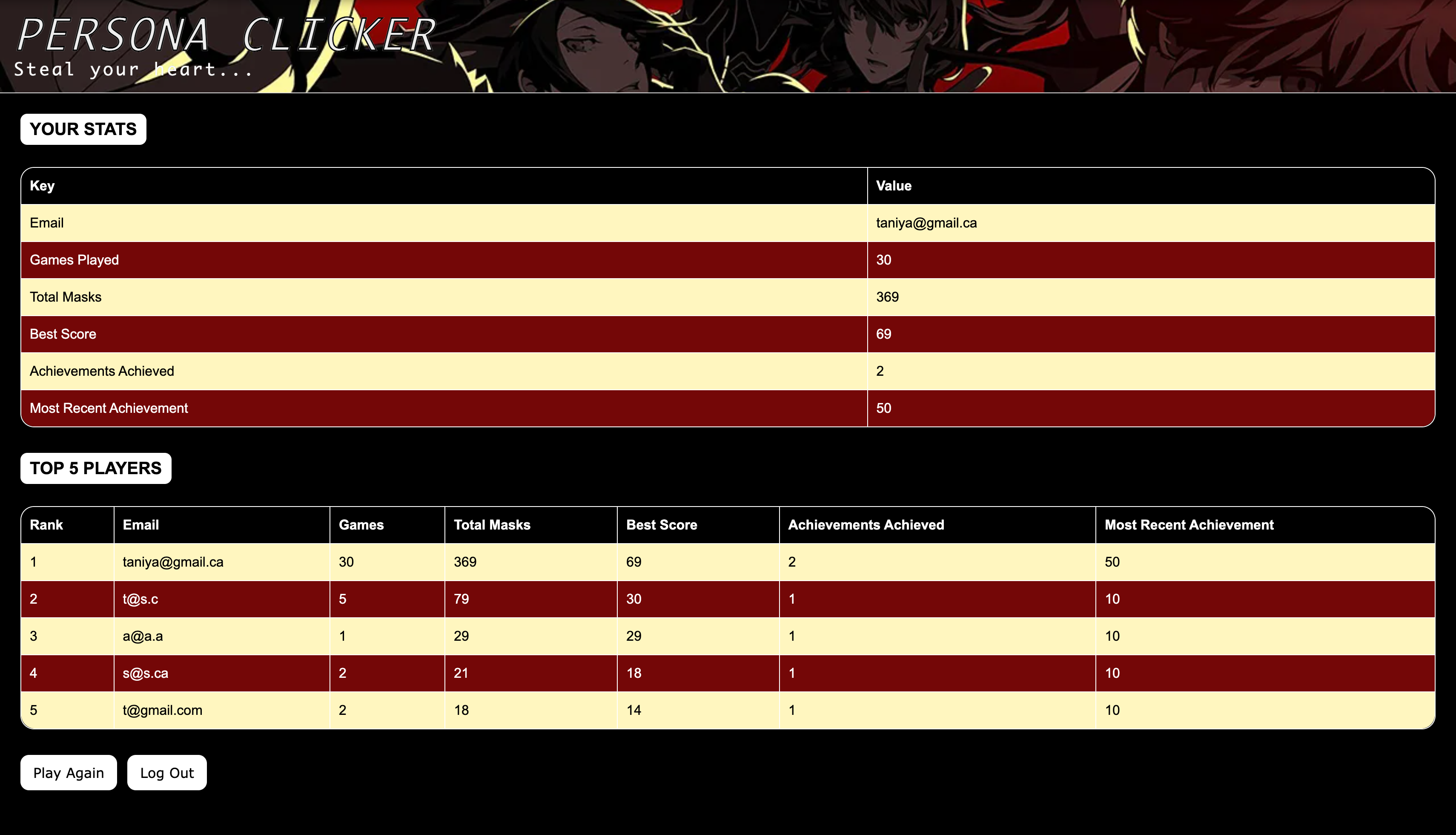 Persona 5 Clicker project screenshot